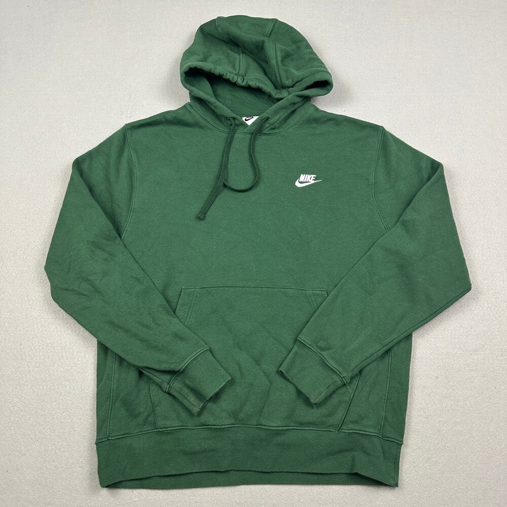 Nike Hoodie Men Medium Green Solid Club Fleece Sweatshirt Pullover Pockets M